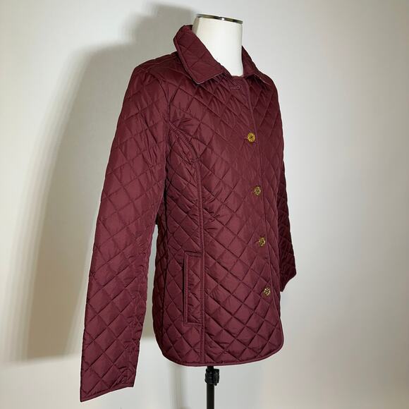 C. Wonder Burgundy Quilted Puffer Jacket Coat Button Front Womens Size Small S - Picture 2 of 12